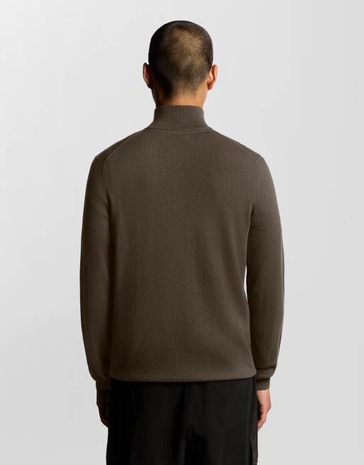 Lyle & Scott cotton merino quarter zip jumper in espresso  , 4 of 4