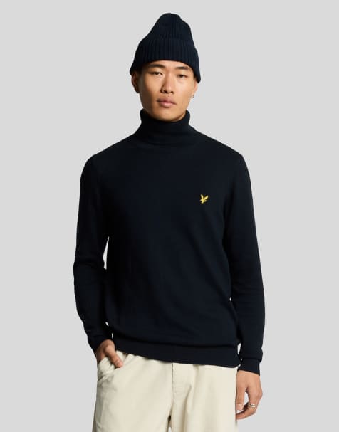 Lyle & Scott cotton merino turtleneck jumper in dark blue - view 1