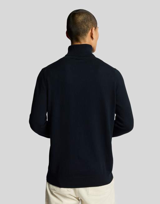 Lyle & Scott cotton merino turtleneck jumper in dark blue , 4 of 4