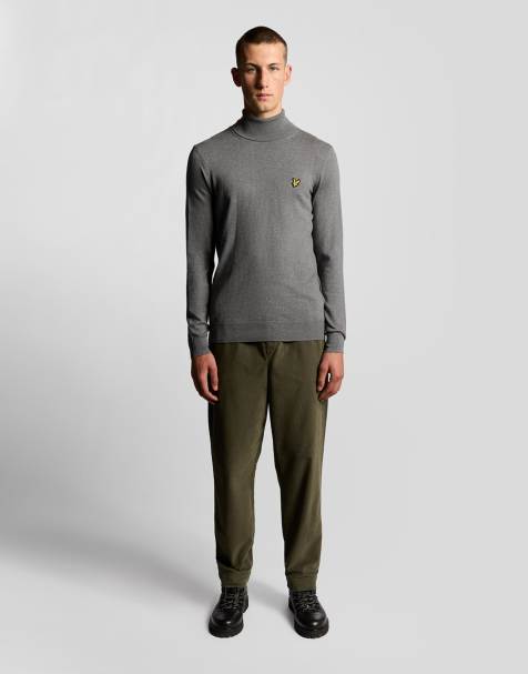 Lyle & Scott cotton merino turtleneck jumper in   grey marl - view 1