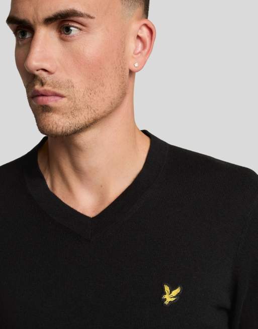 Lyle & Scott  cotton merino v neck jumper in  jet black , 4 of 4