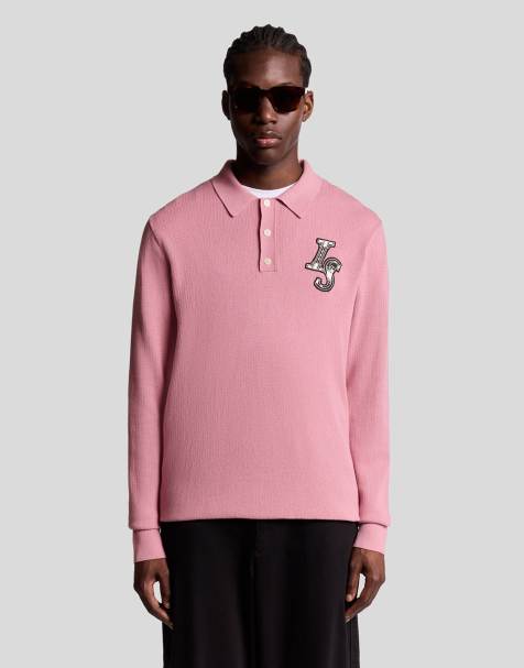 Lyle & Scott  deco patch long sleeve knitted polo in  garden rose - view 1