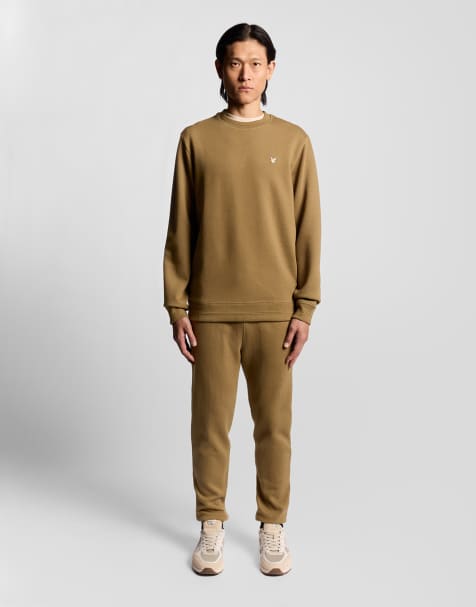 Lyle & Scott diagonal weave crew neck sweatshirt in dusky green - view 1