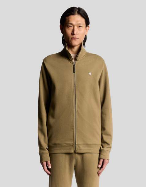 Lyle & Scott diagonal weave zip through in dusky green - view 1