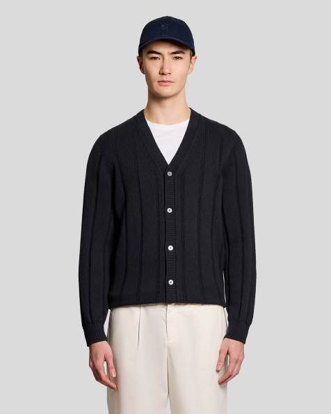 Lyle & Scott drop stitch rib knitted cardigan in deep navy   - view 1