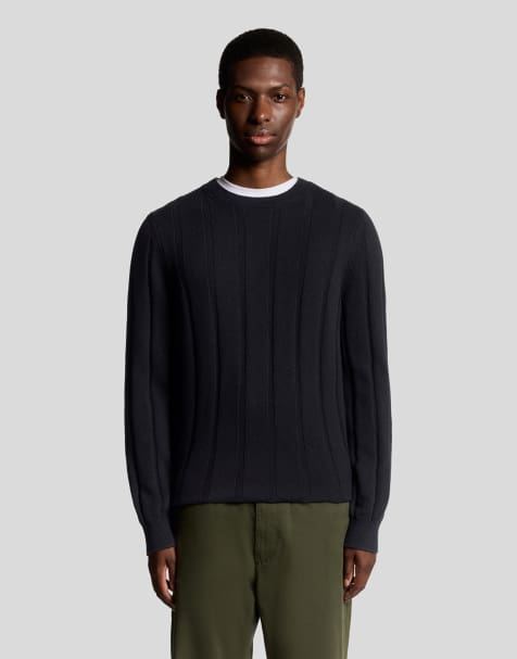 Lyle & Scott drop stitch rib knitted crew neck jumper in deep navy - view 1