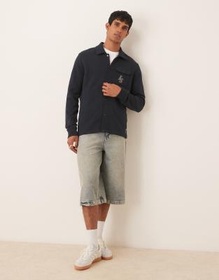 Lyle & Scott Emblem Loopback Overshirt In Black