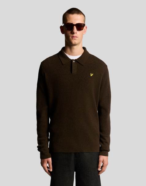 Lyle & Scott  fair isle knitted polo shirt in brass - view 1