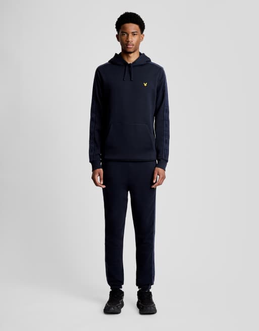 Lyle & Scott felpa con cappuccio midlayer con nastro jacquard in z271 blu navy scuro, 2 di 7