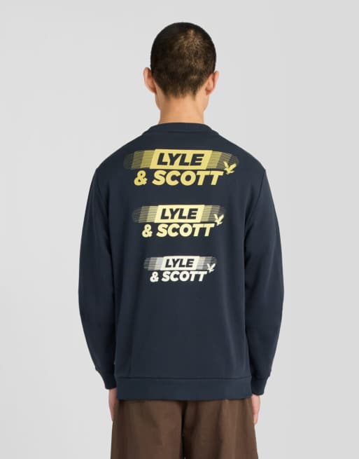 Lyle & Scott felpa con grafica ripetuta con logo in blu navy scuro, 4 di 6
