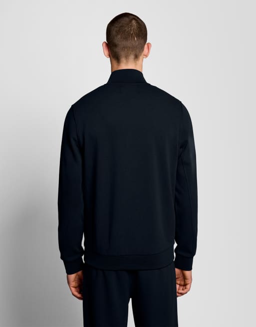 Lyle & Scott - Felpa mid layer in piqué blu navy scuro con zip, 3 di 5