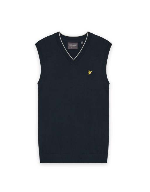 Lyle & Scott Fine knits golf v neck light weight vest in z271 dark navy, 5 of 7