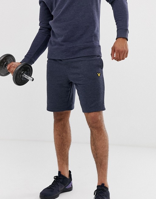 Lyle & Scott Fitness fleece lined shorts in navy marl