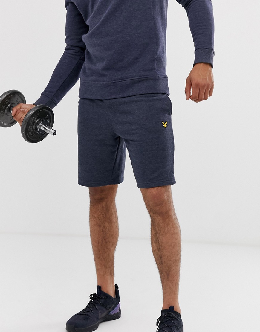 Lyle & Scott Fitness - Marineblå meleret shorts med fleecefor