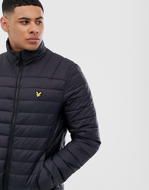 Lyle & Scott Fitness quilted logo puffer jacket in black