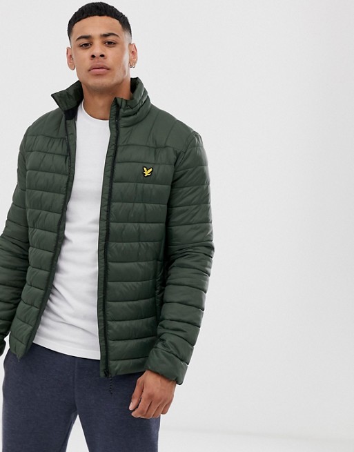 Lyle & Scott Fitness quilted logo puffer jacket in khaki