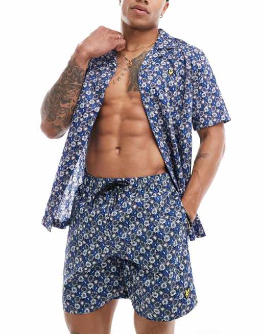 Lyle & Scott floral print short sleeve revere collar resort shirt in navy (part of a set)
