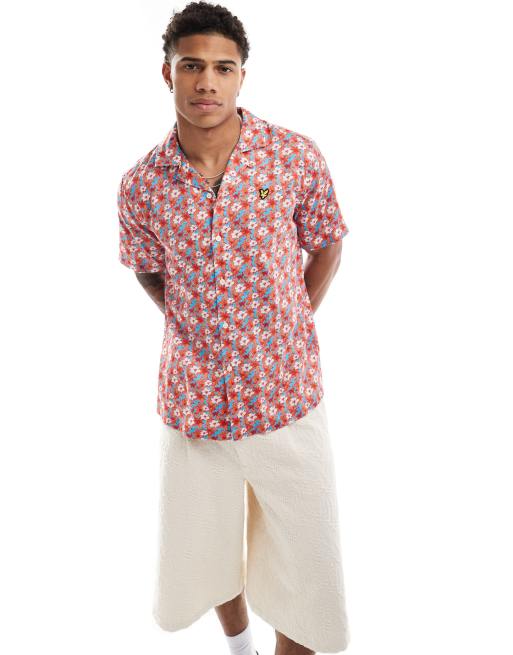 Lyle & Scott floral print short sleeve revere collar resort shirt in red (part of a set)
