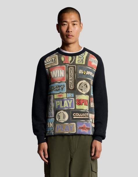 Lyle & Scott   fruit machine graphic crew neck jumper in  dark navy - view 1