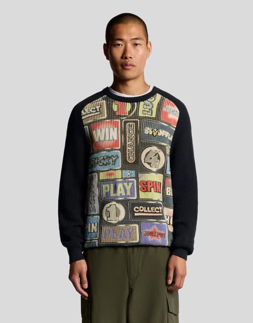 Lyle & Scott   fruit machine graphic crew neck jumper in  dark navy 