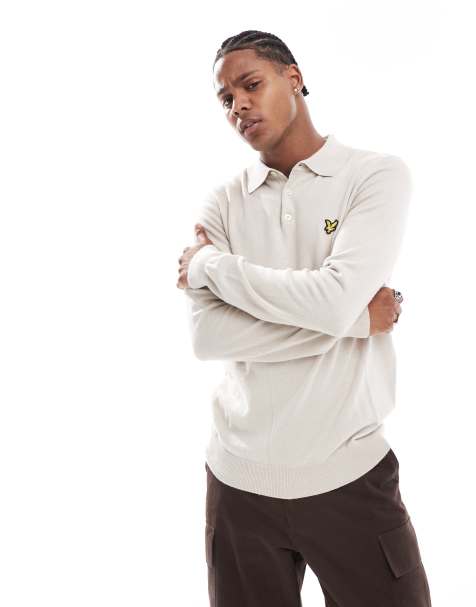 Lyle & Scott - Gebreide polo van merinowol met lange mouwen in stone - view 1