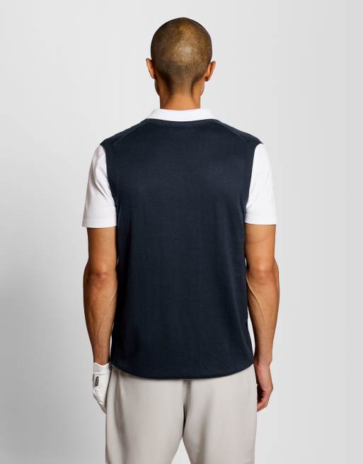 Lyle & Scott gilet léger en maille fine col V golf z271 bleu marine foncé, 4 de 7