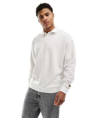 lyle & scott - gräddvit, kritstrecksrandig sweatshirt med pikékrage-vit/a