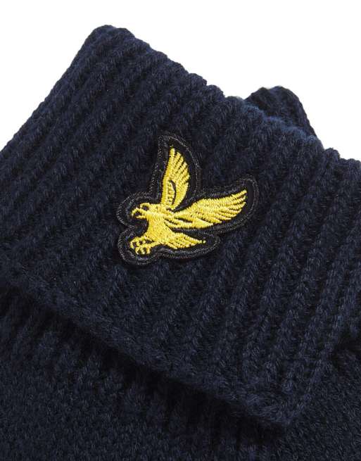 Lyle & Scott guanti in cotone e merino blu navy scuro, 6 di 6