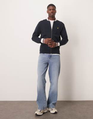 Lyle & Scott Half Tipped Jersey Bomber Jacket In Navy