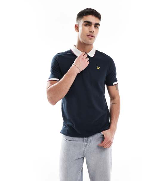 Lyle & Scott half tipped polo shirt in dark navy
