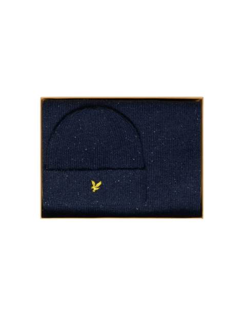 Lyle & Scott Headwear donegal scarf and beanie gift set in z271 dark navy - view 1