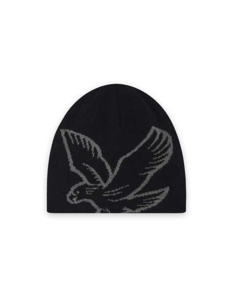 Lyle & Scott Headwear eagle jacquard beanie in y380 jet black / mid grey marl - view 1