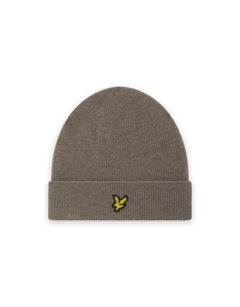 Lyle & Scott Headwear lambswool blend ribbed beanie in y352 muted taupe marl - view 1