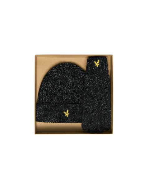 Lyle & Scott Headwear reflective beanie and glove gift set in z865 jet black - view 1