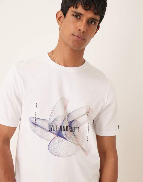 Lyle & Scott - Hvid T-shirt med blåt 3D-linjeprint - view 1