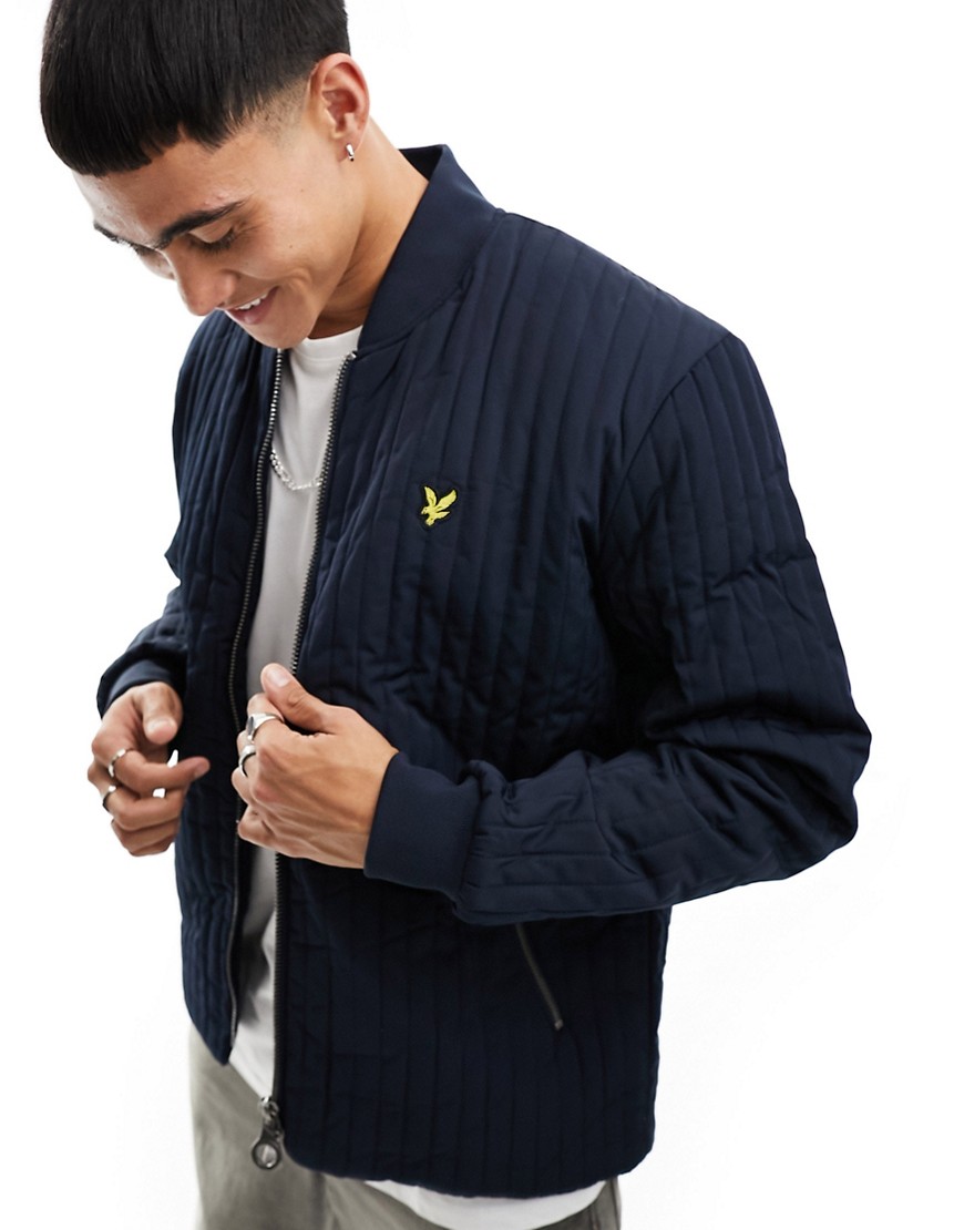 Lyle & Scott icon logo borg lined quilted jacket in navy