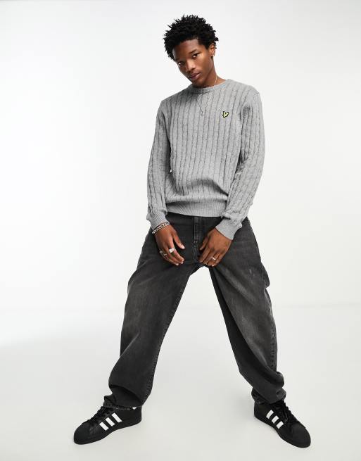Lyle & Scott icon logo cable knit jumper in grey marl
