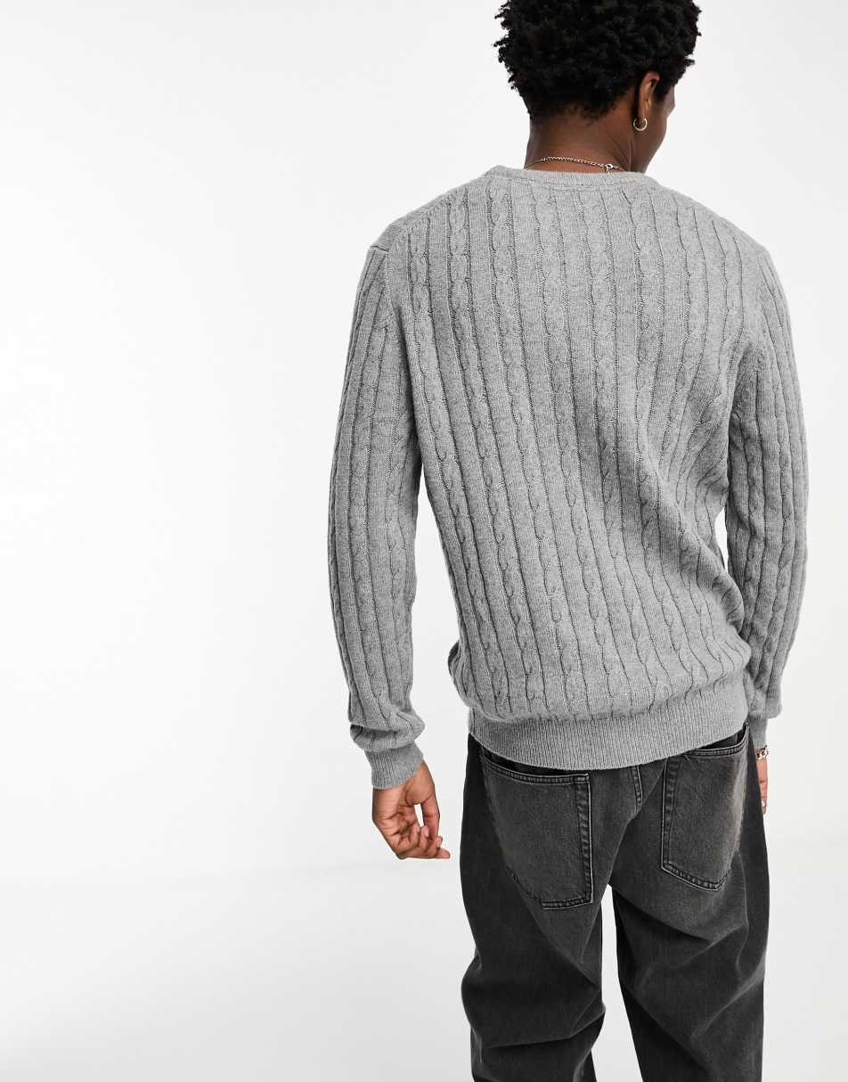 Lyle & Scott icon logo cable knit jumper in grey marl