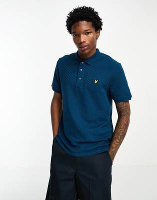 Lyle & Scott icon logo grid texture knit polo in navy