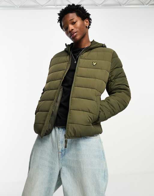 Lyle Scott icon logo lightweight hooded puffer jacket in olive green ASOS