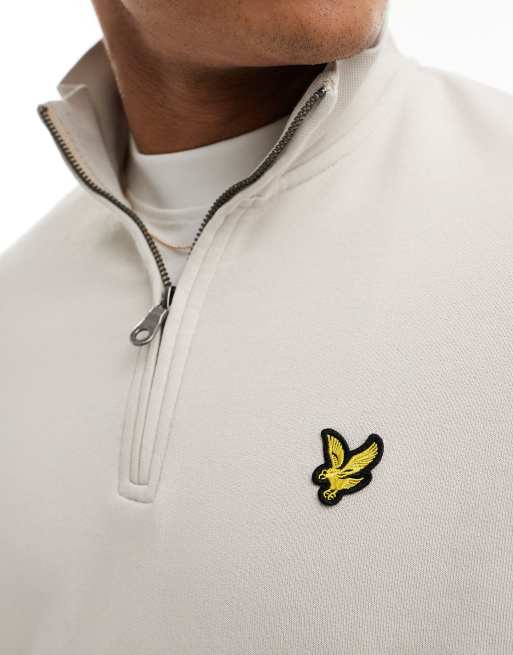 Lyle & Scott icon logo loopback quarter zip sweatshirt in beige, 3 of 4