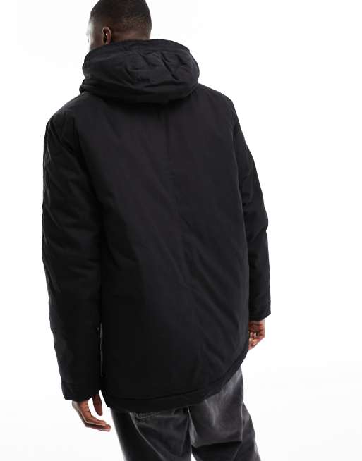 Lyle & Scott icon logo microfleece hooded parka coat in black