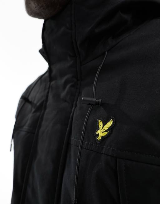 Lyle & Scott icon logo microfleece hooded parka coat in black