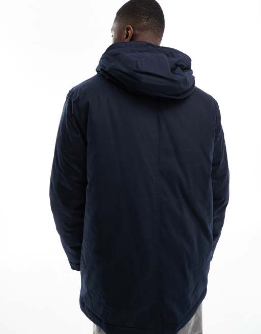 Lyle & Scott icon logo microfleece hooded parka coat in navy