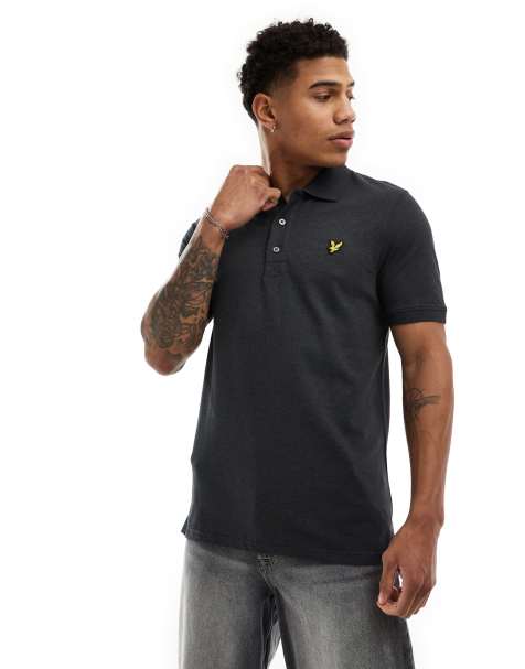 Lyle & Scott icon logo pique polo in charcoal marl - view 1