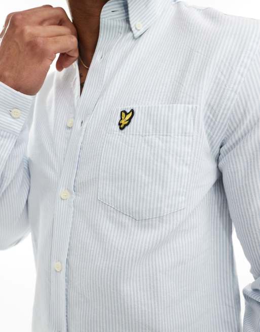 Lyle & Scott icon logo stripe oxford shirt  in light blue, 2 of 4