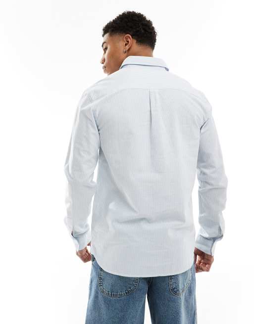 Lyle & Scott icon logo stripe oxford shirt  in light blue, 3 of 4