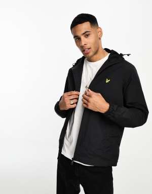 Lyle & Scott icon logo zip through hooded jacket in black