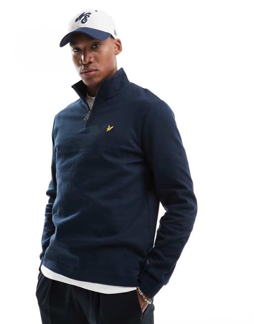 Lyle & Scott interlock quarter zip in dark blue