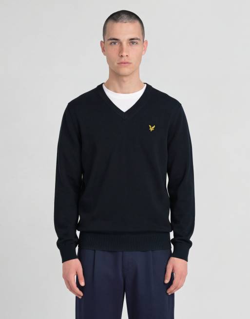 Lyle & Scott jersey de punto con cuello de pico en azul marino oscuro, 2 de 6